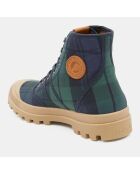 Boots Authentiques en Toile de Coton motif tartan bleu/vert